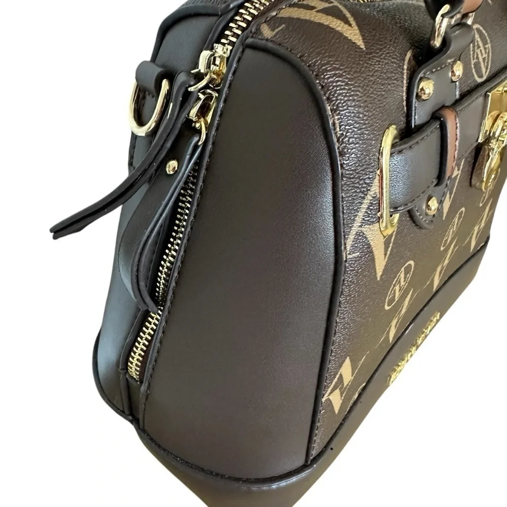 Adrienne Vittadini Brown Logo Satchel Handbag